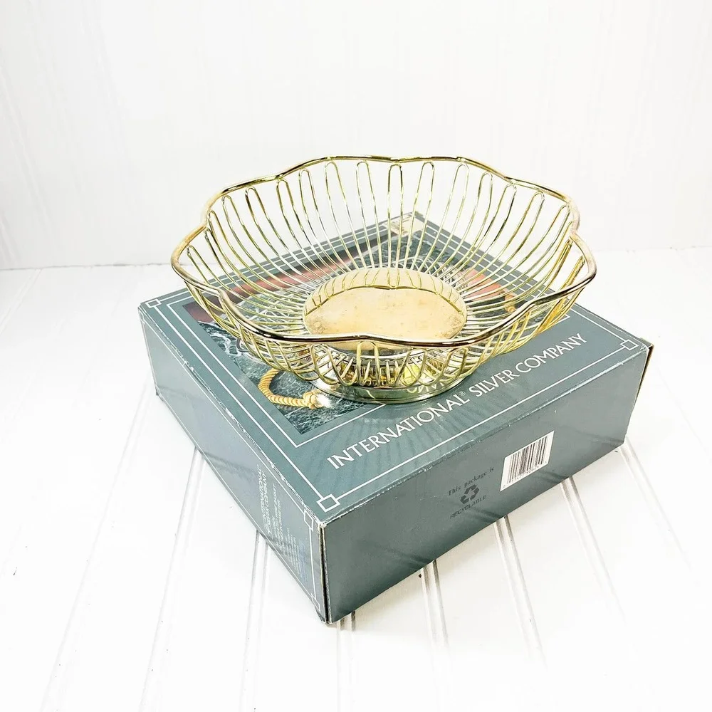 Vintage Gold-Plated Wire Bread Bowl - International Silver Co. Fruit Basket